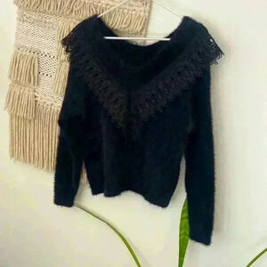 VICI Lace Overlay Eyelash Sweater
